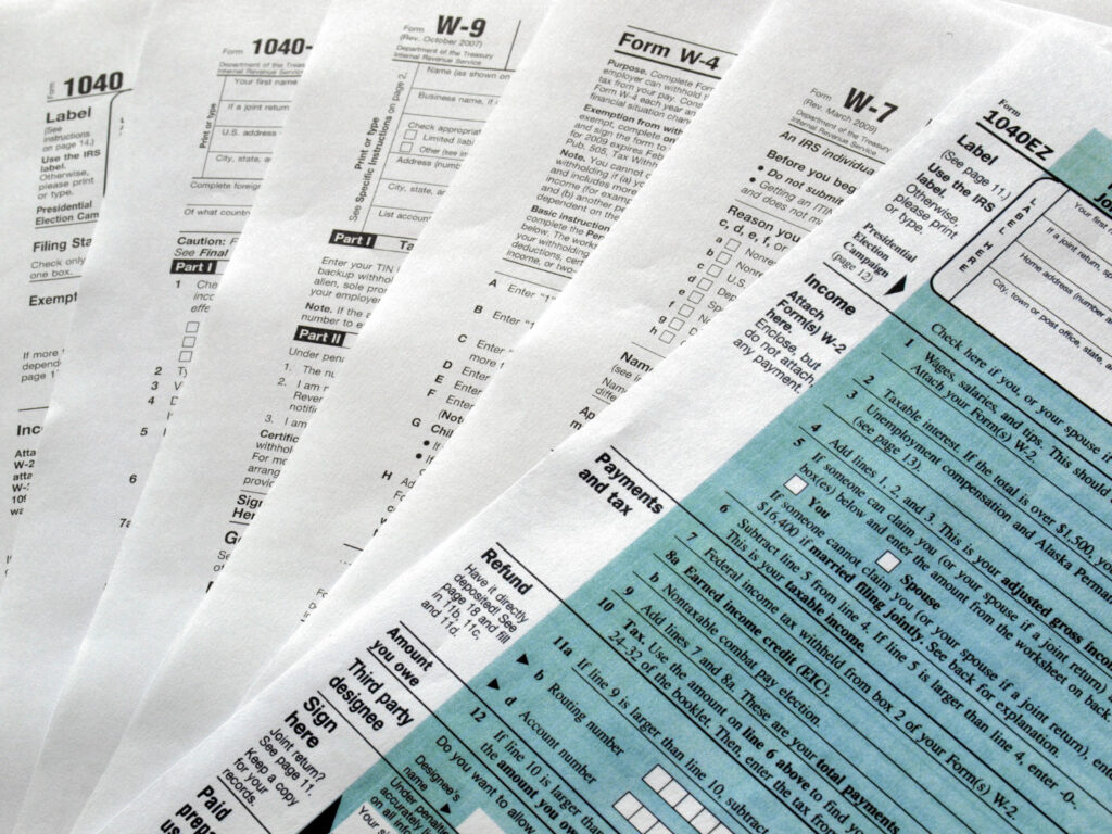 closeup of USA tax forms